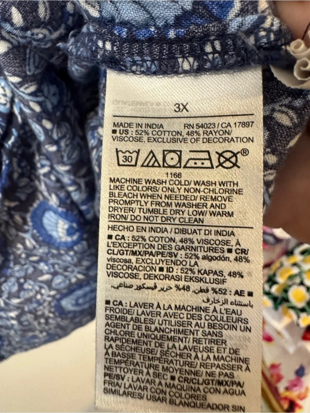 Old Navy 3X Blue Mixed Floral Peasant Blouse Split Neck Tassel Boho Plus